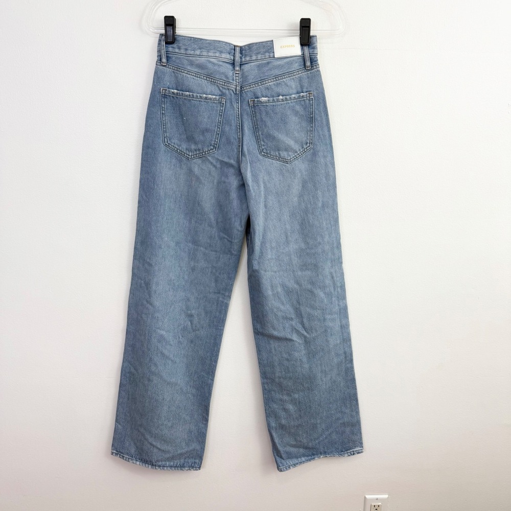 Express High Rise Wide Leg Relaxed Jeans Light Wash 100% Cotton Women's Size 2R - Picture 6 of 9